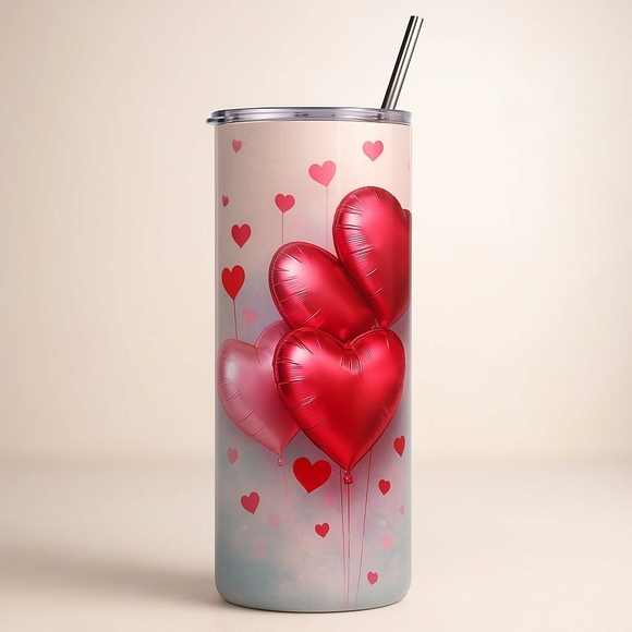 Other - Heart Balloon 20oz Stainless Steel Tumbler with Straw And Lid NEW